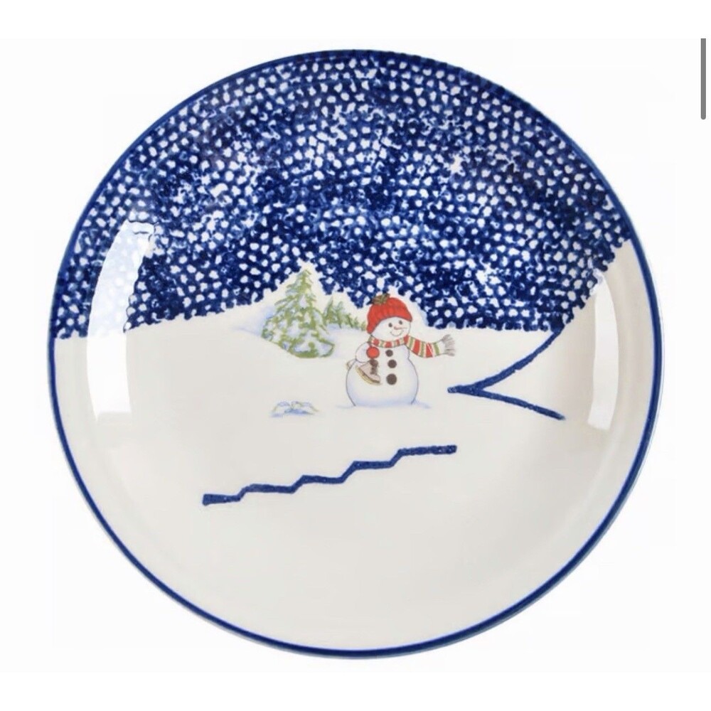 Thomson Pottery Snowman Skate Snow Winter Set Of (4)  SALAD DESSERT PLATES